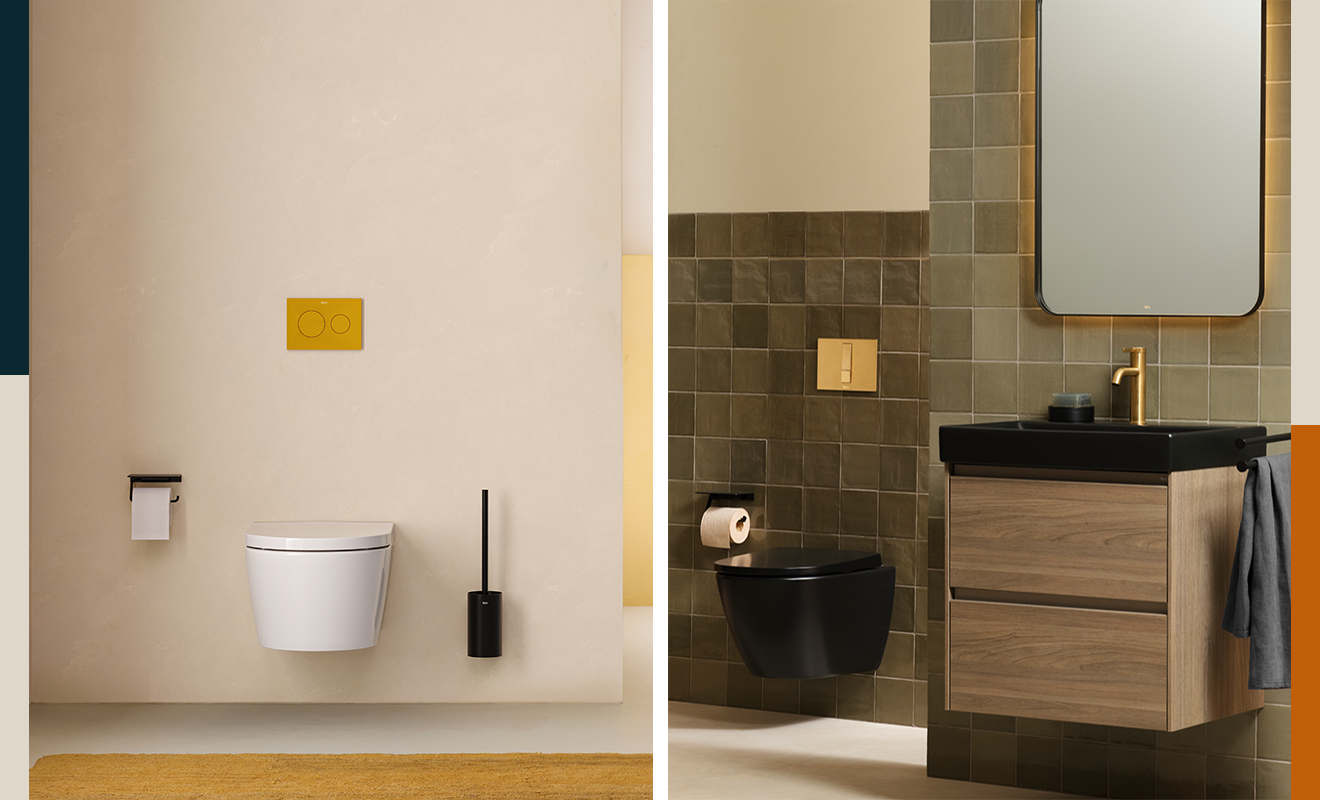 Duplo S PS3 in Honey Yellow to match the Nu brassware(left), &pound;110, and in Brushed Brass (right), &pound;409.