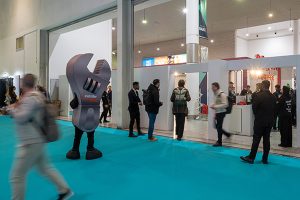 spanner mascot at trade show